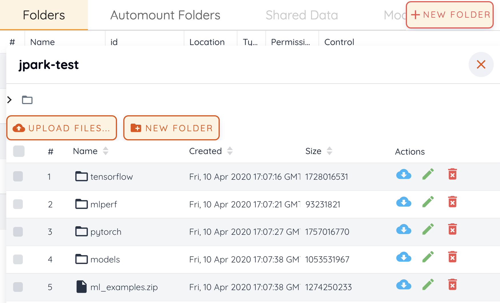 File explorer of a storage folder