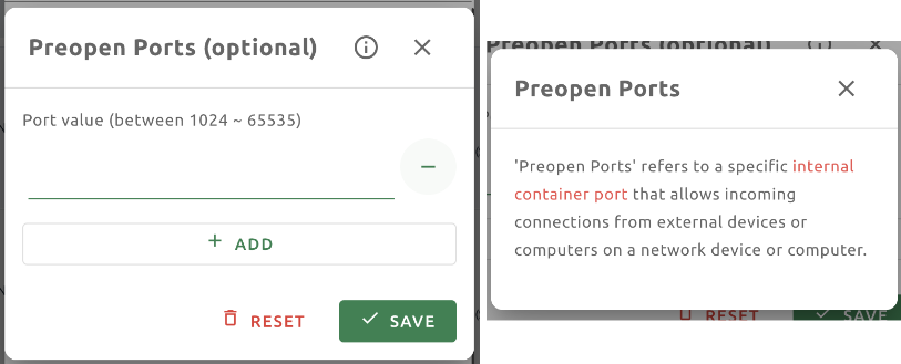Preopen Ports Configuration info