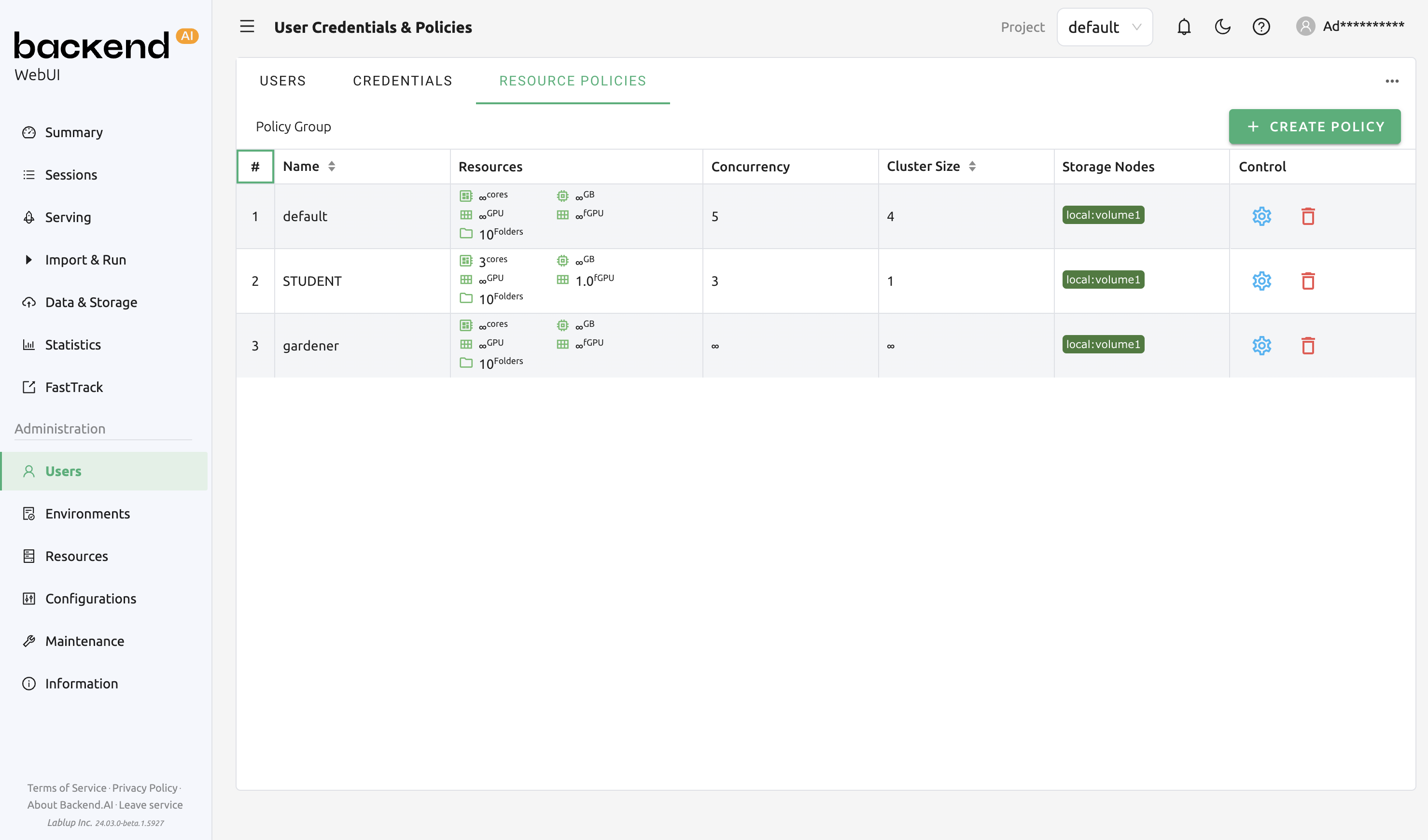 Resource policy page