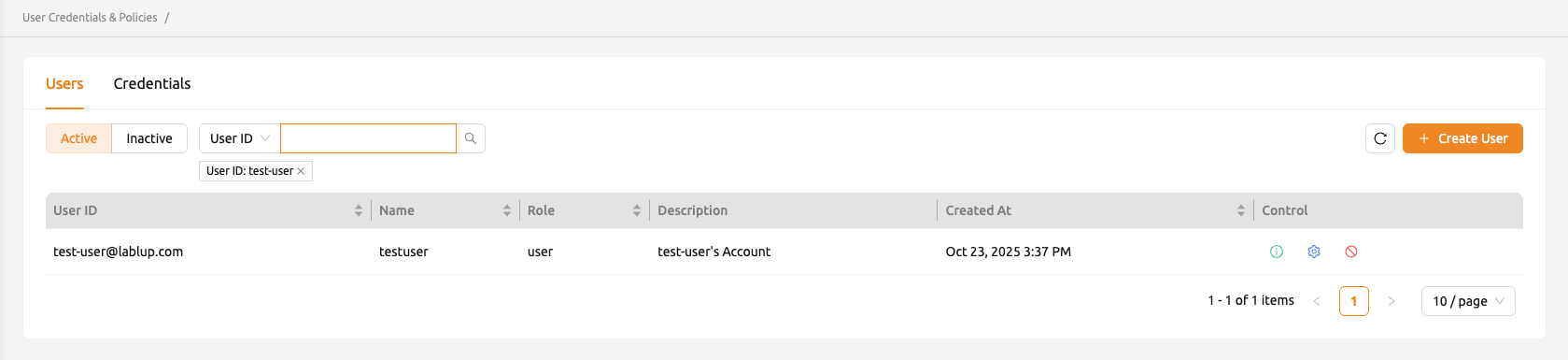 User management page