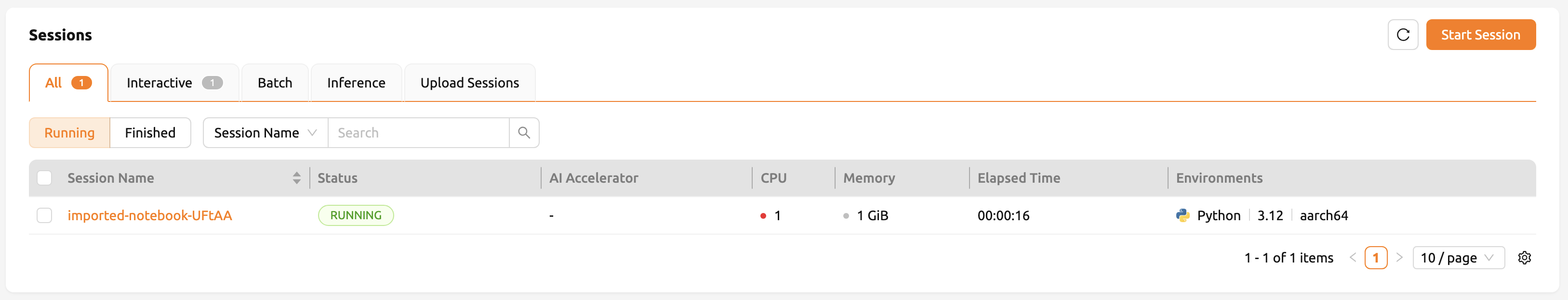 Session page with imported Jupyter notebook